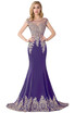 Lace Applique Mermaid Prom Dresses Capped Sleeves Sheer Long Evening Dresses
