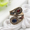 New antique Turkish Ring Retro Gold Color Rhinestone Hollow Out Double Floral Winding Rings Women Classical Beauty Jewelry Gift