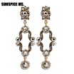 Exquisite Bohemia Women Long Rhinestone Dangle Earrings Antique Silver Round Drop Earring Turkish Indian Ethnic Wedding Jewelry