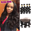 Malaysian Lace Frontal Closures Body wave 13x4 Free Middle 3 Way Part Full Lace Frontal 100 Unprocessed Virgin Hair 4 Bundles Wit