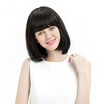Sweet Black Human Hair Wig With Bangs Lace Front Ladies BoBo Straight Hair Wigs