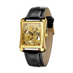 Winner Men Classic See-through Skeleton Hand-winding Mechanical Watch Leather Watchband Analog Rectangle Wristwatch