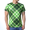 Fashion Mens O-neck Tops Green Geometric Plaid Print Pullover T-Shirts