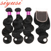 Brazilian Virgin Hair With Closure Unprocessed Human Hair With 4x4 Lace Closure Brazilian Body Wave 3 Bundles With Closure