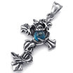 Hpolw New Fashion Cool Mens Stainless Steel 316L Black&Silver Dragon Head&Skull Blue Crystal Cross Pendant
