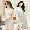 Dings grate pajamas womens home service nightdress autumn ice silk sexy silk two-piece set J48312 gray code