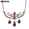 Simple Style Vintage Turkish Women Flower Pendant Necklaces Antique Gold Color Water Drop Resin Indian Wedding Bridal Jewelry