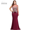 Elegant Mermaid Sheer Neck Golden Lace Applique Red Long Plus size Evening Dress Evening Gown Party Dress