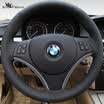 St Mark BMW four seasons special leather anti-velvet flip hair hand sewing steering wheel cover non-slip BMW 3 Series Li 05-12 pure black leather two sides punch black seam
