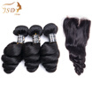 JSDshine Hair Indian Virgin Hair 3 Bundles with Closure Unprocessed 100 Human Hair Bundles with Lace Closure Indian Loose Wave