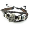 Hpolw Mens Womens Leather Bracelet Braided Gothic Pirate Skull Charm Bangle 7-9 inch Adjustable Brown