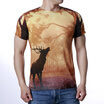 Mens O-neck Tops Elk Forest Print Pullover T-Shirts
