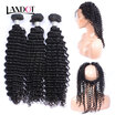 8A 360 Lace Frontal Closure With 3 Bundles Indian Curly Virgin Human Hair Weave 4pcs Lot Natural Black Indian Remy Hair Extensions