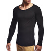 2018 New Mens Fashion Round Neck Long Sleeves Stitching Striped Solid Slim T-Shirt Sports Outdoor Fitness Top