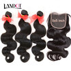9A 5x5 Lace Closure With 3 Bundles Indian Virgin Hair Body Wave 4 Pcs Lot 100 Remy Human Hair Weave And Closures Natural Black 1B