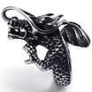Hpolw Vintage fashion silver&black Stainless Steel Gothic Dragon Biker Animal RingWidth35mm