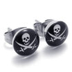 Hpolw Two Tone Biker Mens Stainless Steel Pirates Skull Stud Earrings 2pcs Silver Black