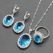 Oval White Stone Silver Plated Jewelry Sets for Women Necklace Dangle Earrings Ring Six Colors Available Free Jewelry Box