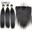 9A Lace Frontal Closure With 3 Bundles Peruvian Straight Virgin Human Hair Weave Unprocessed Peruvian Remy Hair Extension 4Pcs Lot