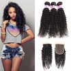 Brazilian Virgin Human Hair Kinky Curly Bundles with Lace Closure 4x4 Middle Part 100 Unprocessed Hair Weave Bundles with Closure
