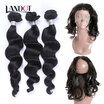 8A 360 Lace Frontal Closure With 3 Bundles Indian Virgin Human Hair Weaves Loose Wave Curly 4pcs Lot Natural Black Hair Extensions