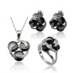 Fashion Black Stone Silver Plated Ring for Women Necklace Pendant Choker Earrings Ring Free Jewelry Box