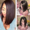 Side Part Lace Front Human Hair Wigs For Black Women Brazilian Hair Short BOB Wigs Natural Color 12 inch