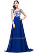 2018 Elegant A Line Cap Sleeve Royal Blue Chiffon Long Evening Dresses Robe De Soiree Longue Party Evening Gown