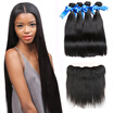 WYF Virgin Hair Straight Hair 4 Bundles with Frontal 100 Malaysian Human Hair Black Color