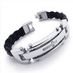 Hpolw Mens Stainless Steel black hand-knitted Leather Cross crystal Bolt buttoned Bracelet