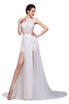 Ivory Lace Chiffon A-line Wedding Dress Bridal Prom Evening Party Pageant Dresses Side Slit