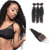 Ishow Hot Selling 7A Deep Wave Human Hair Bundles With Baby Hair With Lace Closure Peruvian Virgin Hair 3 Bundles With Closure