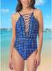 2018 Women One-Piece Swimwear Geometric Print Strappy Backless Sleeveless Bathing Suit Swimsuits