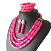 AMYNOVA 4 Rows of Orange Imitation Coral Nigerian Wedding Beads Jewelry Set Bridal Jewelry African Costume Jewelry Set for Women