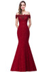 Lace Mermaid Long Evening Prom Party Dresses Formal Pageant Bridesmaid Gown Elegant Off Shoulder