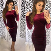 Womens Velvet Bandage Long Sleeve Evening Party Dress Cocktail Party Dress