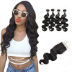 Ishow 7A Peruvian Body Wave 4 Bundles With Lace Closure Free Middle Three Part Human Hair Bundles With Closure Baby Hair