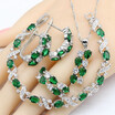 Silver 925 Jewelry Sets For Women Green Emerald White Topaz Bracelet Earrings Necklace Pendant Rings