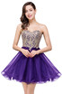 Lovely Short Beaded Cheap Sweetheart A-Line Prom Dresses Appliques Sparkly Organza Homecoming Dresses