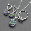 Pink Stone Silver Plated Wedding Jewelry Sets for Women Necklace Drop Earrings Ring Eight Colors Available Free Jewelry Box