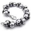 Hpolw Mens silver&black Stainless Steel Lobster Clasps Bracelet&deft design Biker Gothic Skullskeleton Bracelet
