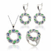 Circle Blue&Green Stone Bridal Jewelry Sets For Women Necklace Dangle Drop Earrings Ring Free Gift Box