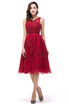 A-Line Knee-Length Red Lace Tull Prom Dresses With Sequins