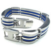 Hpolw Mens silver&blue Stainless Steel Bolt buttoned Bracelet&beautiful design Biker Wide Links geometry pattern Bangle