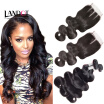 9A Lace Closure With 3 Bundles Indian Body Wave Virgin Human Hair Weaves 4 PcsLot Unprocessed Indian Wavy Remy Hair And Closures