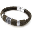 Hpolw Mens Leather Stainless Steel Bracelet Braided Cuff Bangle Brown Silver - 8 85 9 inch