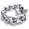 Hpolw Large Heavy Wide silver Stainless Steel Heart-pattern link Biker Mens Bolt Buckled Bracelet