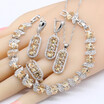2018 New 925 Silver Stamped Bridal Jewelry Sets Women Blue Crystal Orange Zirconia Necklace Pendant Earrings Ring Bracelet