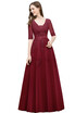 Bridesmaid A-line V-neck Half Sleeves Gray Lace Evening Dresses Sexy Backless Applique Long Prom Dresses