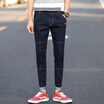 Damaizhang Men Fashion Solid Long Jeans Plus Size Casual Zipper Cropped Jeans In 3 Colors